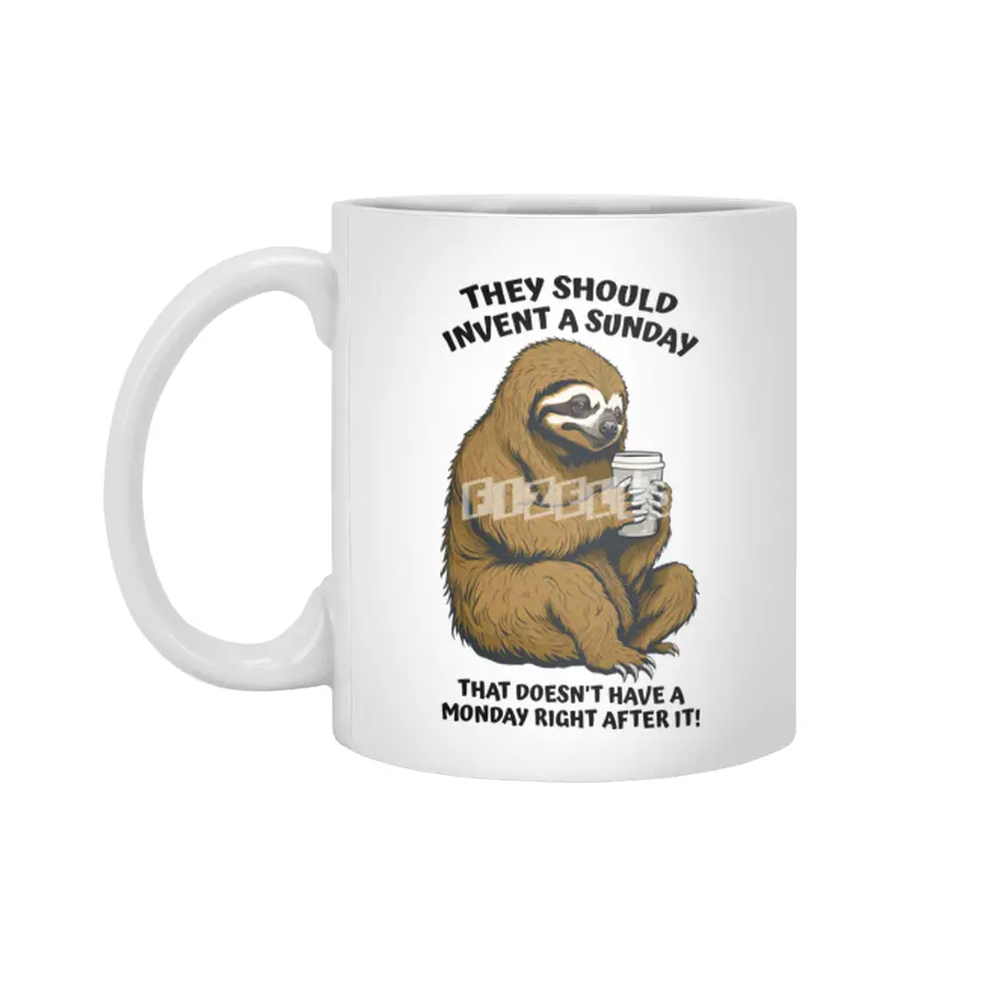 Funny Lazy Sloth Monday After Sunday Coffee Lover Beyaz Kupa