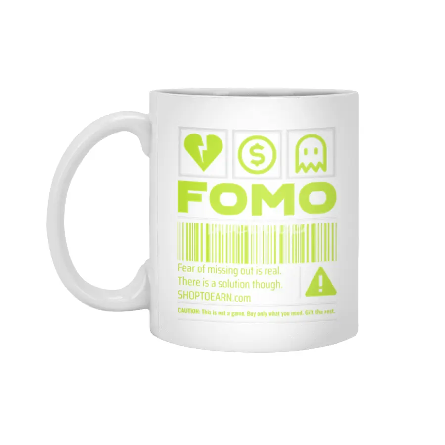 FOMO Design Shop To Earn Crypto Back Beyaz Kupa