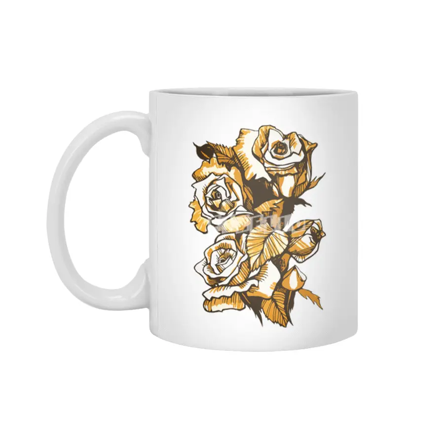 Blooming Roses, Floral Art Ink Markers Sketch Beyaz Kupa