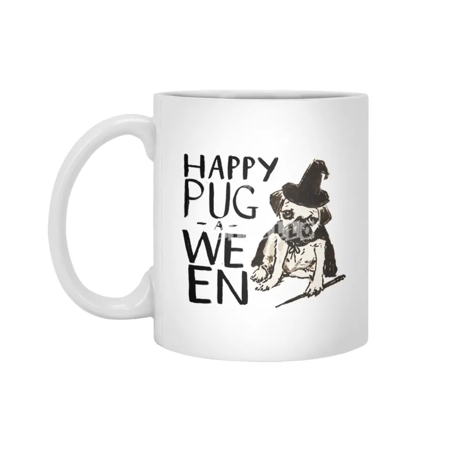 Funny Pug Halloween Tee- Pug-a-ween Witch Beyaz Kupa