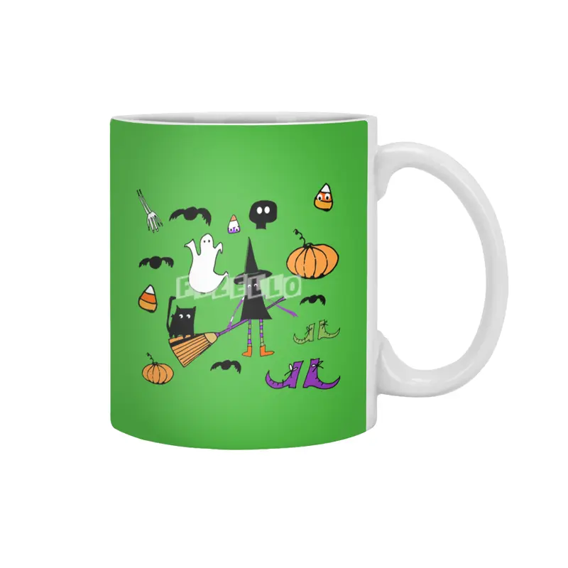 Cute Halloween Witch and Friends Beyaz Kupa