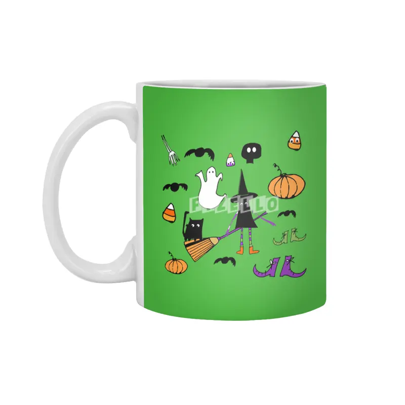 Cute Halloween Witch and Friends Beyaz Kupa