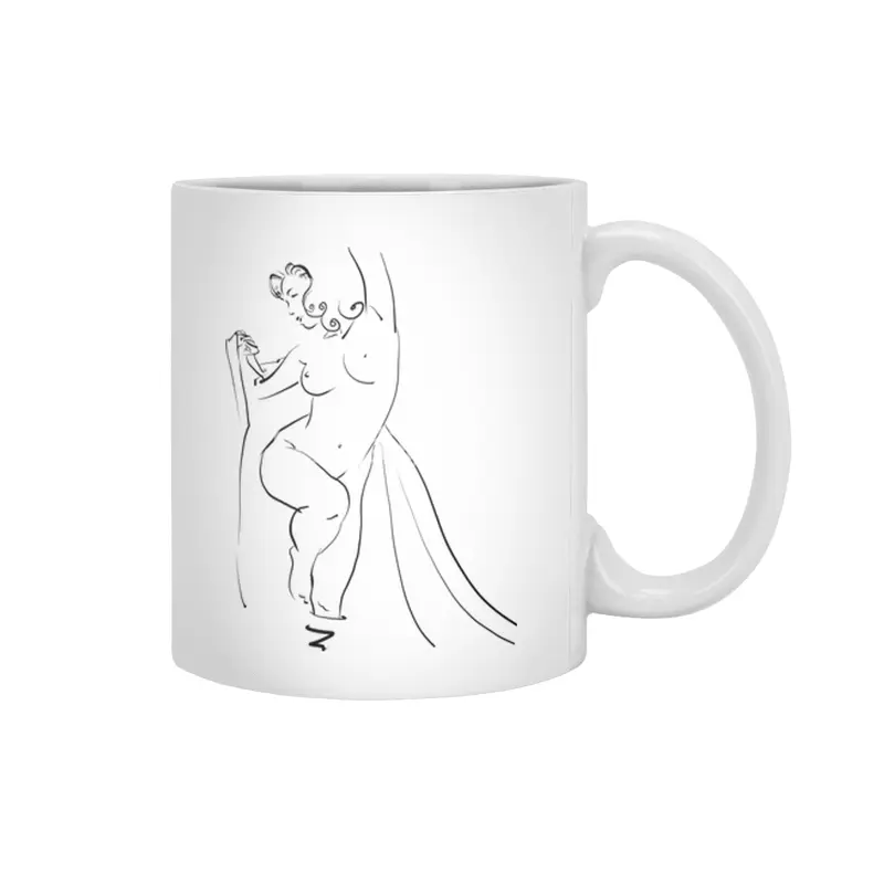 Feminine Nude - Waves - Joy - Happiness - Line Art Beyaz Kupa