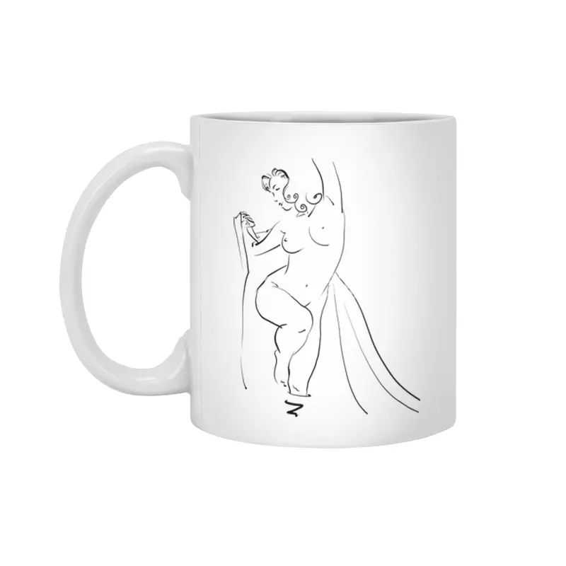 Feminine Nude - Waves - Joy - Happiness - Line Art Beyaz Kupa
