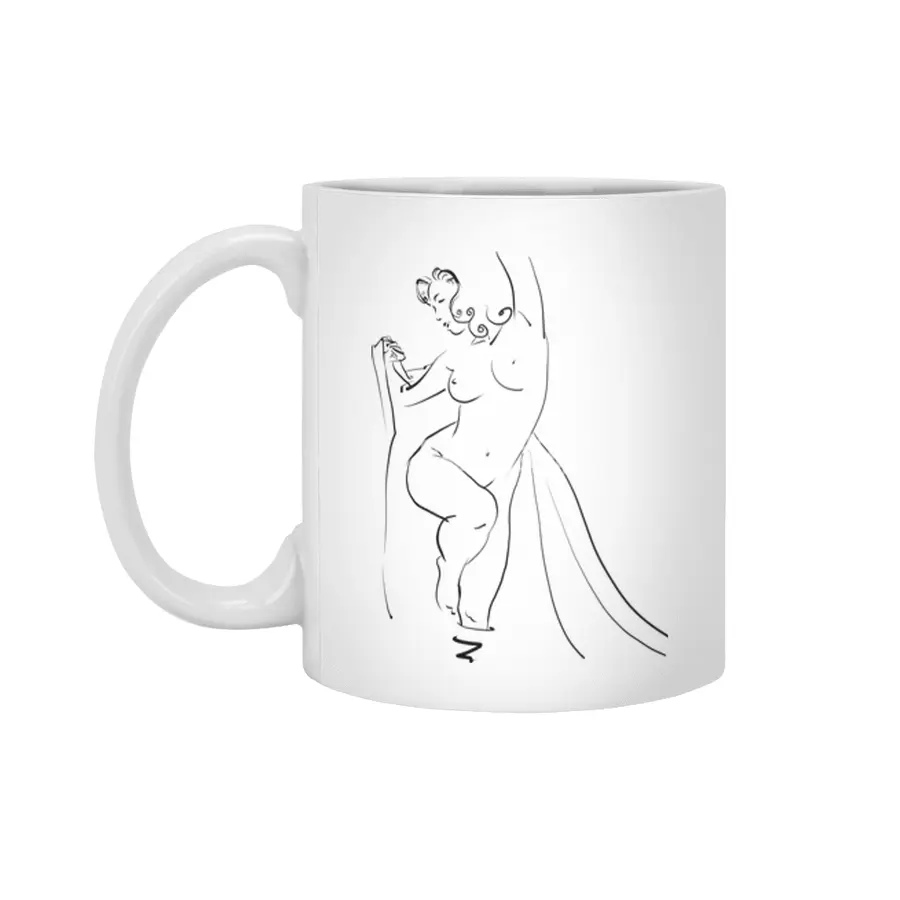 Feminine Nude - Waves - Joy - Happiness - Line Art Beyaz Kupa