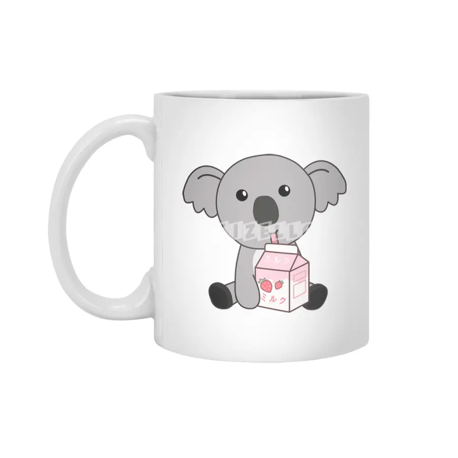 Kawaii Koala Retro Japanese Strawberry Milkshake Beyaz Kupa