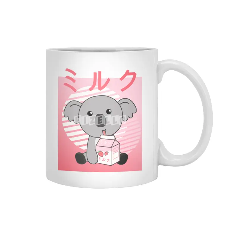 Kawaii Koala Retro Japanese Strawberry Milkshake Beyaz Kupa