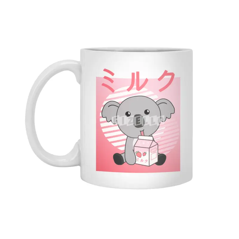 Kawaii Koala Retro Japanese Strawberry Milkshake Beyaz Kupa