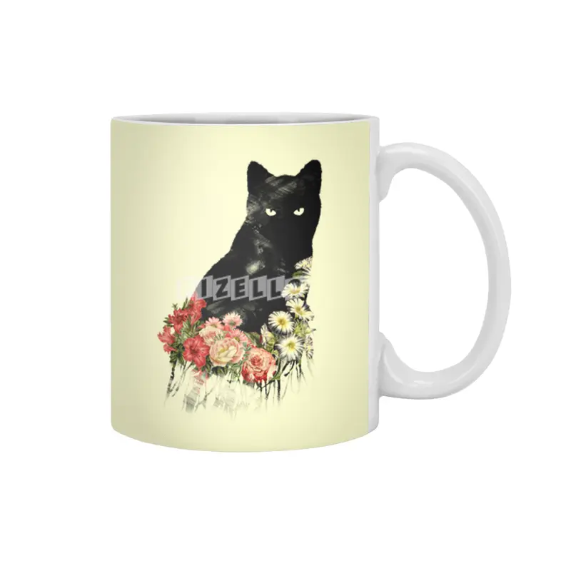 Black Cat Vintage Flower Good Luck Beyaz Kupa