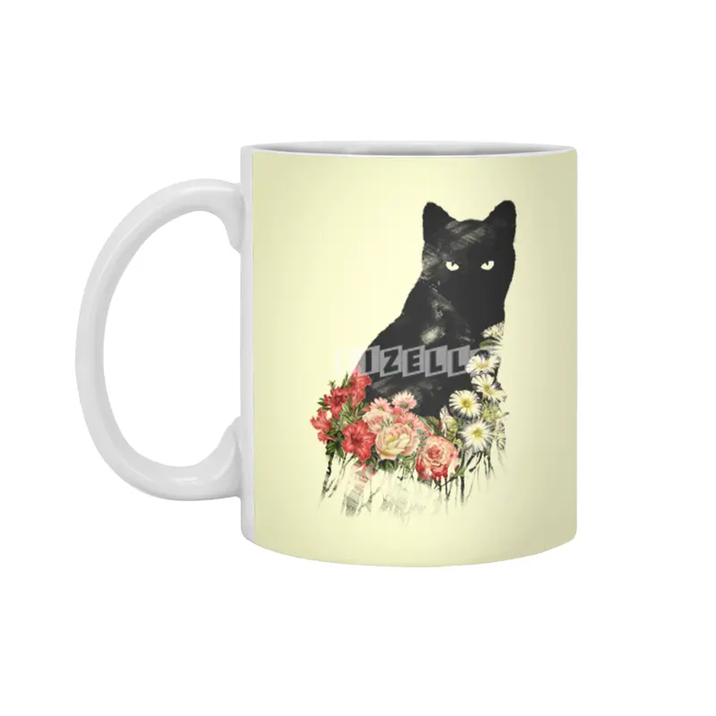 Black Cat Vintage Flower Good Luck Beyaz Kupa