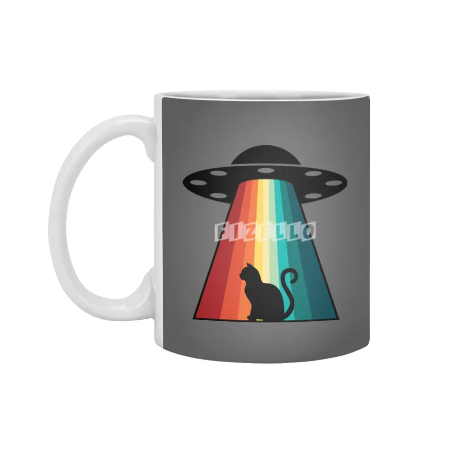 Alien & Cat Retro Rays Beyaz Kupa