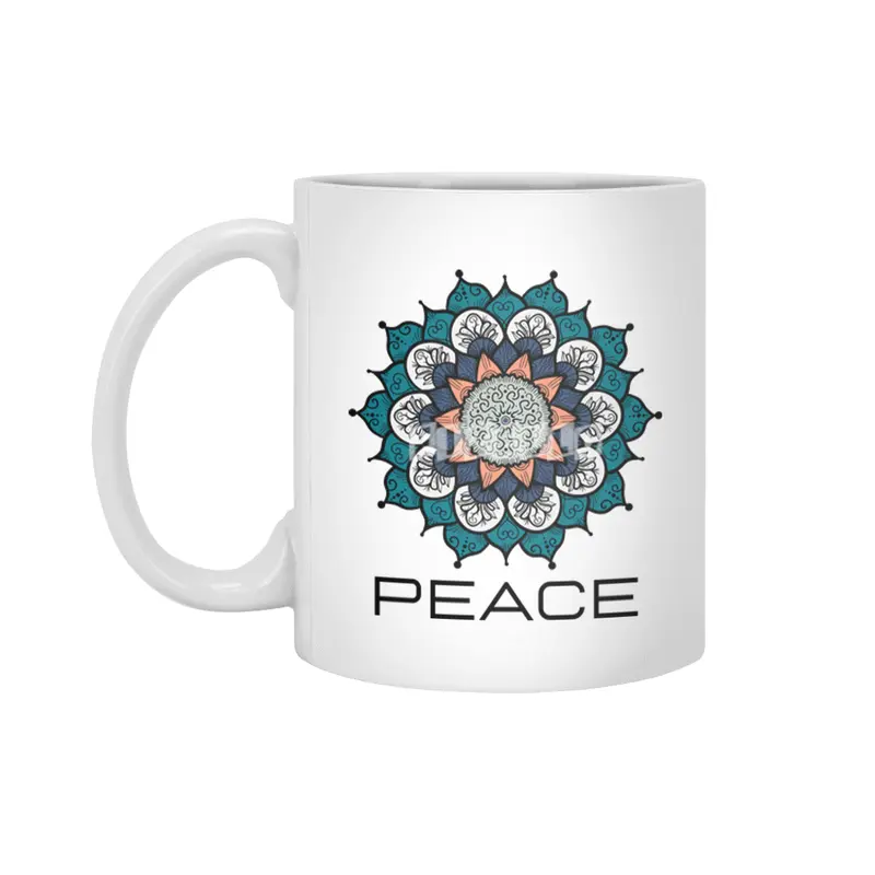 Peace Mandala | Yoga | Pilates | Rave | Floral Beyaz Kupa