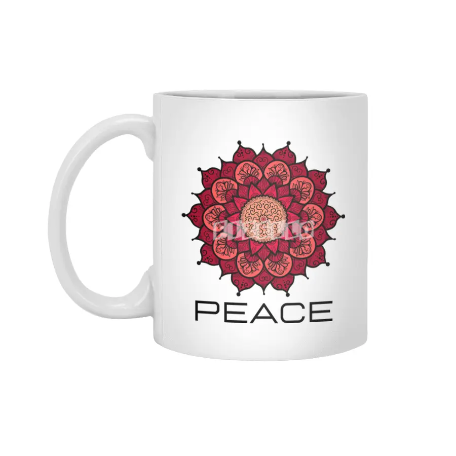 Peace Mandala | Yoga | Pilates | Rave | Floral Beyaz Kupa