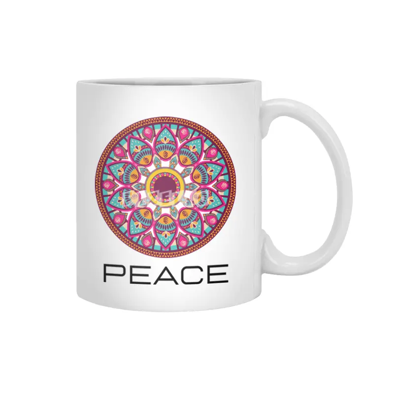 Peace Mandala | Yoga | Pilates | Rave | Floral Beyaz Kupa