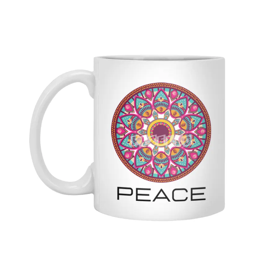 Peace Mandala | Yoga | Pilates | Rave | Floral Beyaz Kupa