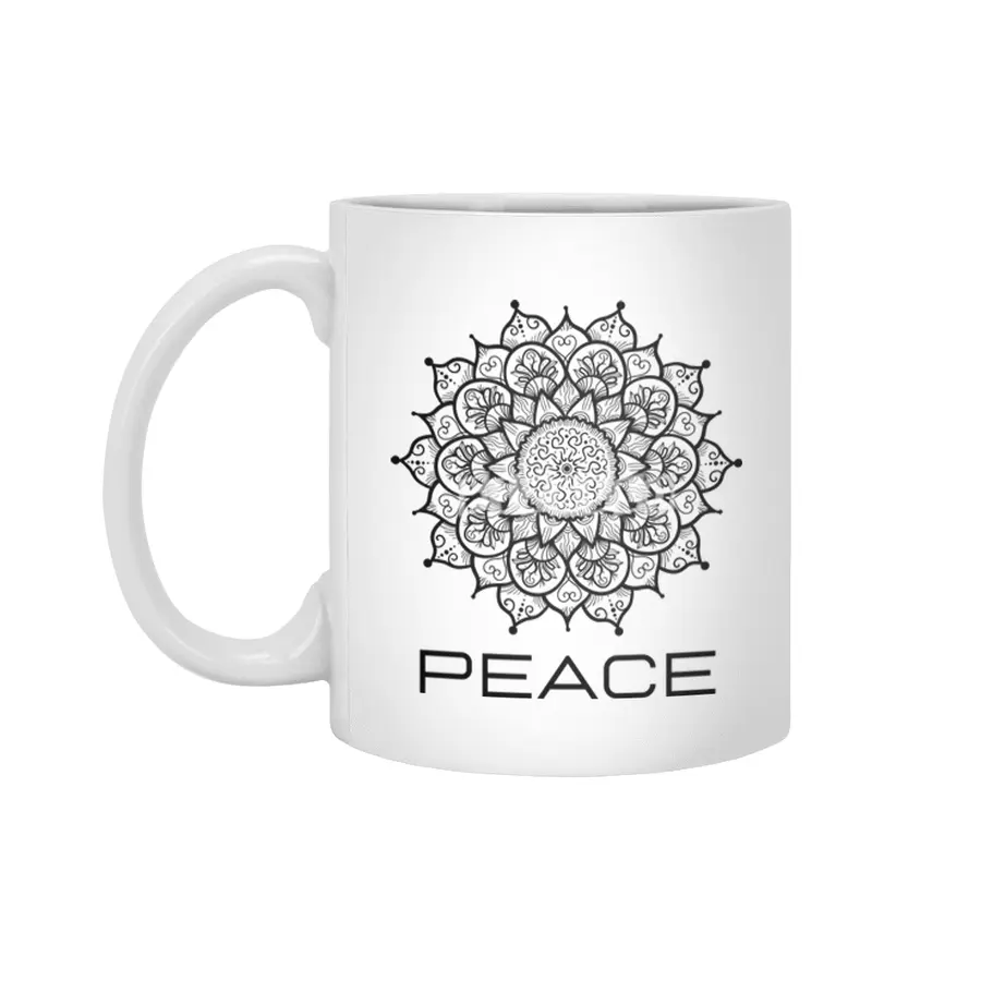 Peace Mandala | Yoga | Pilates | Rave | Floral Beyaz Kupa