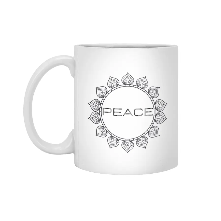 Peace Mandala | Yoga | Pilates | Rave | Floral Beyaz Kupa