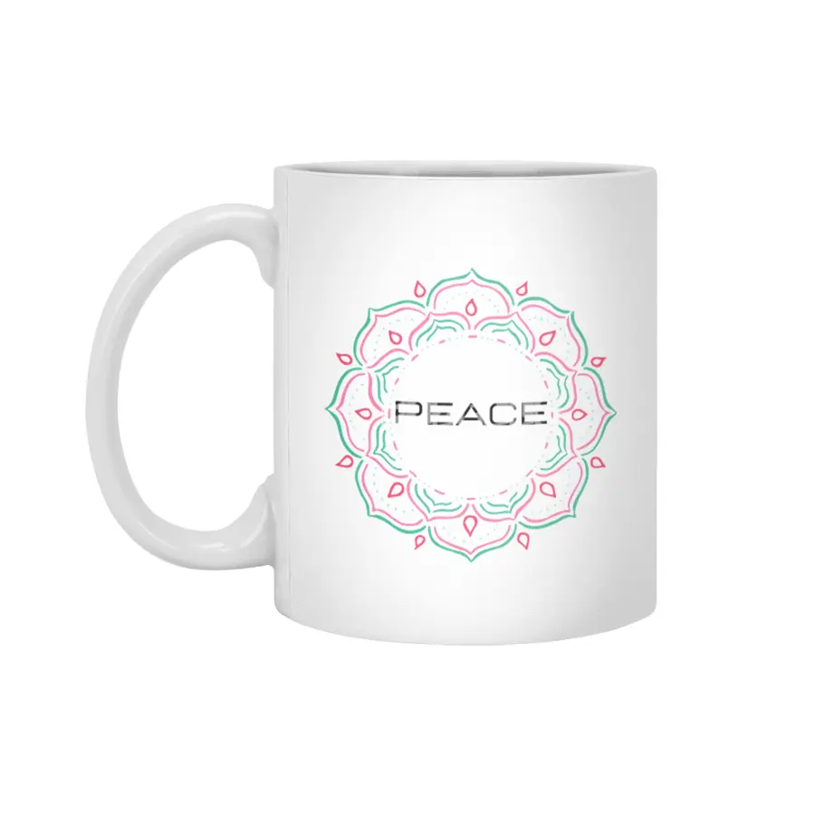 Peace Mandala | Yoga | Pilates | Rave | Floral Beyaz Kupa