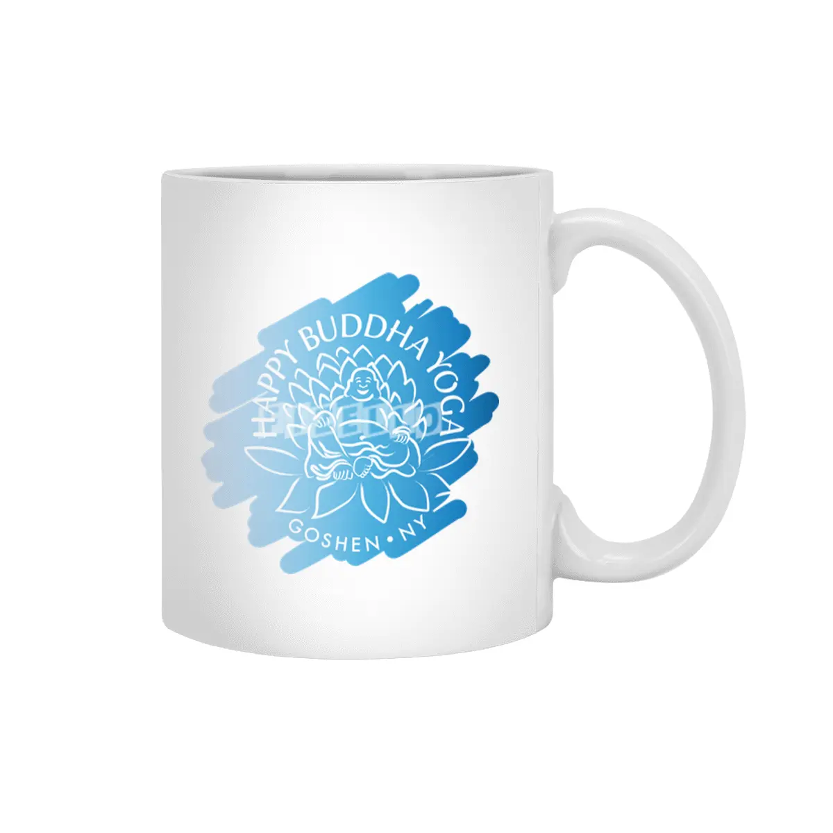 Happy Buddha Yoga Blue Swash Logo Beyaz Kupa