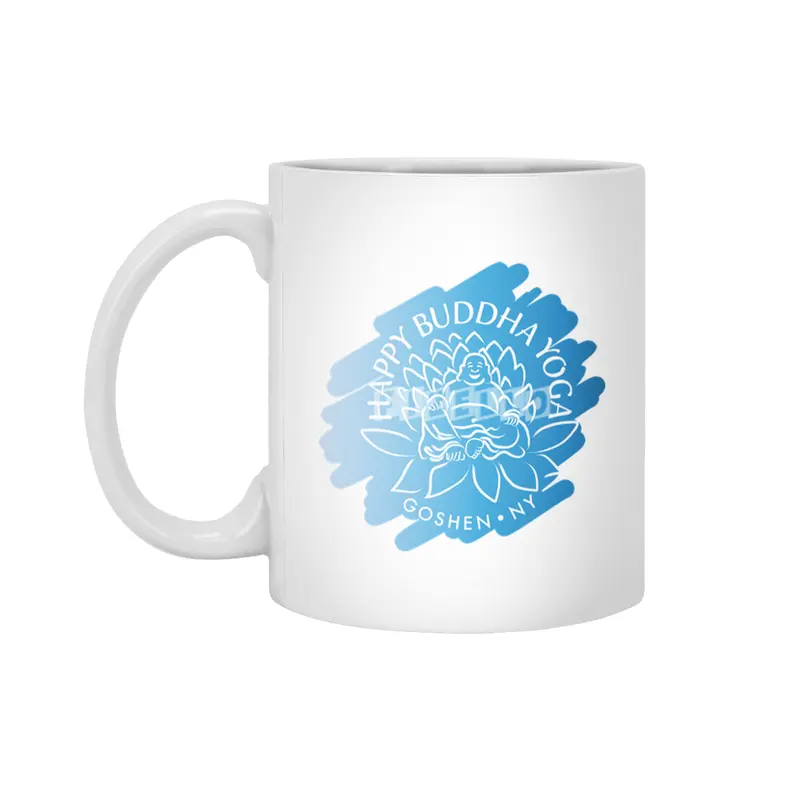 Happy Buddha Yoga Blue Swash Logo Beyaz Kupa