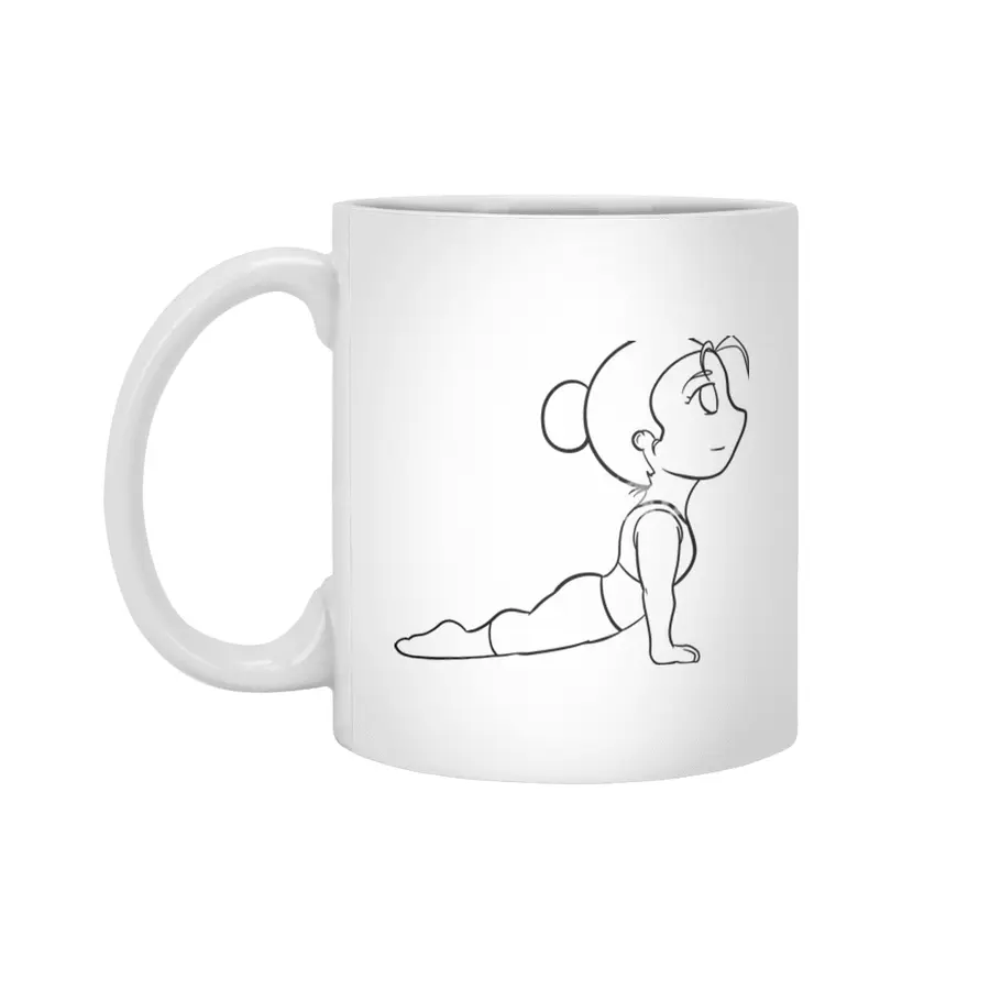 Chibi Yoga Asana - Upward Facing Dog (outline) Beyaz Kupa