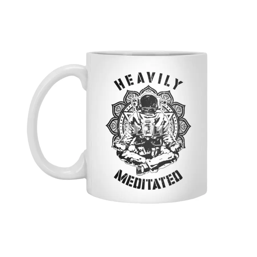 Heavily Meditated Funny Spiritual Yoga Astronaut Mandala Beyaz Kupa