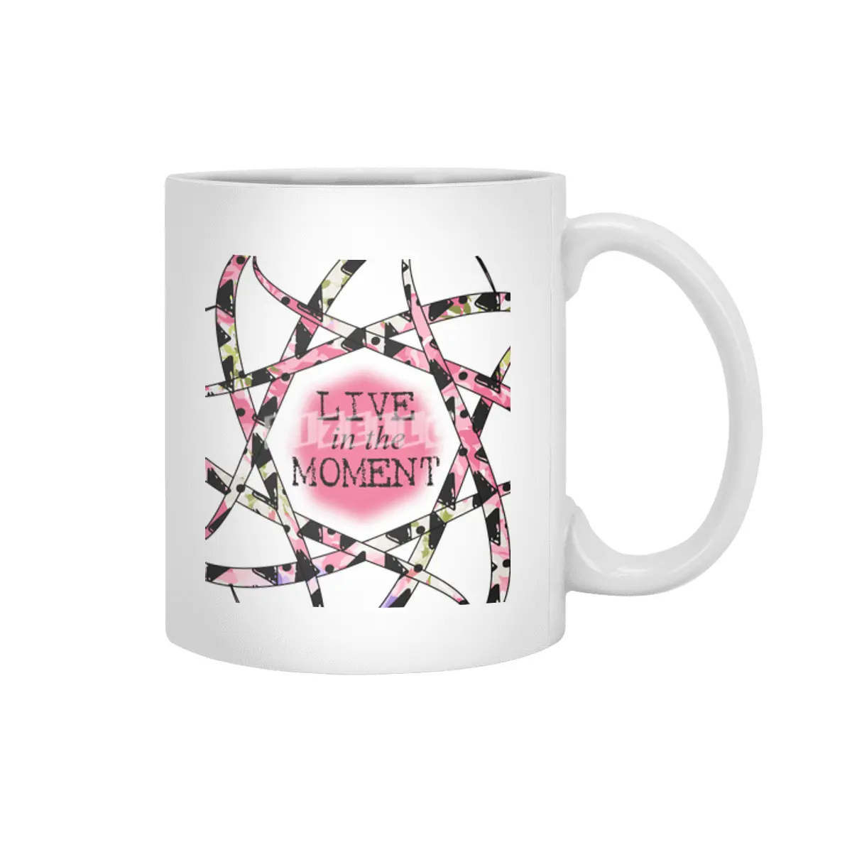 Live in the Moment - colorful ribbon design Beyaz Kupa