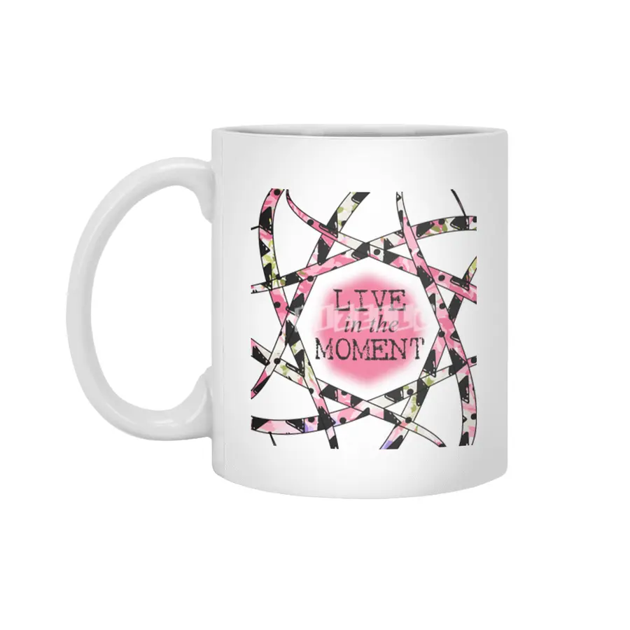 Live in the Moment - colorful ribbon design Beyaz Kupa
