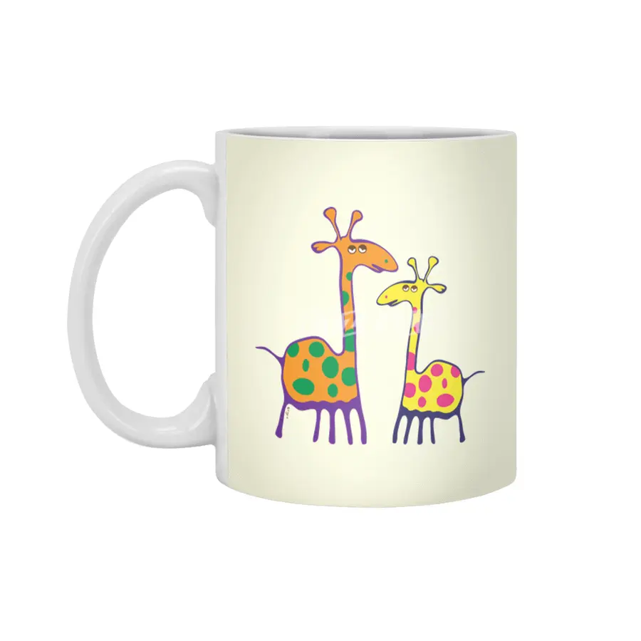 Couple of colorful giraffes Beyaz Kupa