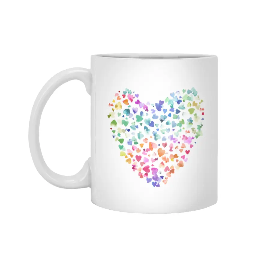 Watercolor Colorful Love Hearts Beyaz Kupa
