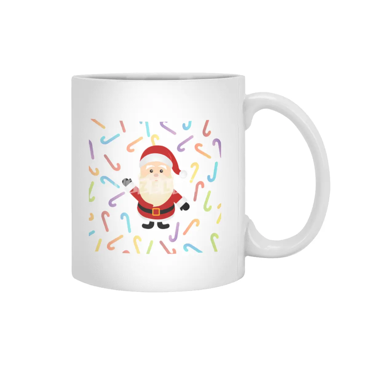Christmas Santa Claus with colorful candy cane Beyaz Kupa