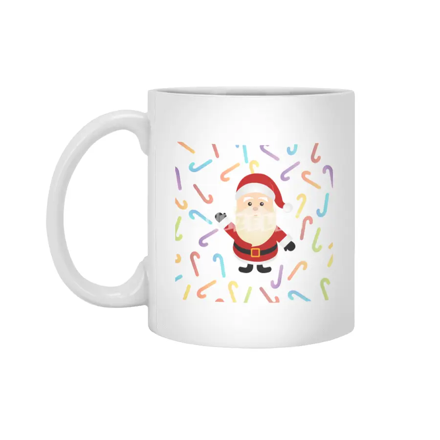 Christmas Santa Claus with colorful candy cane Beyaz Kupa