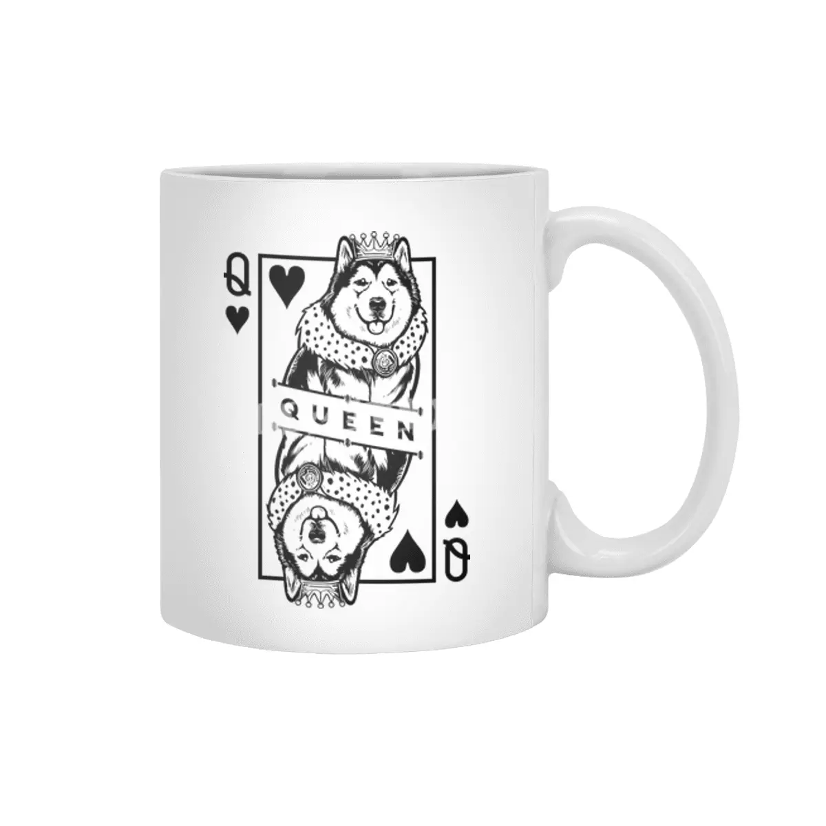 Alaskan Malamute Queen Of Hearts Funny Dog Card Pop Art Beyaz Kupa