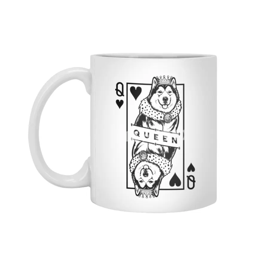 Alaskan Malamute Queen Of Hearts Funny Dog Card Pop Art Beyaz Kupa