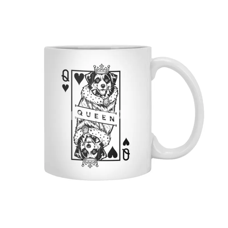 Australian Shepherd Queen Of Hearts Dog Playing Card Pop Art Beyaz Kupa