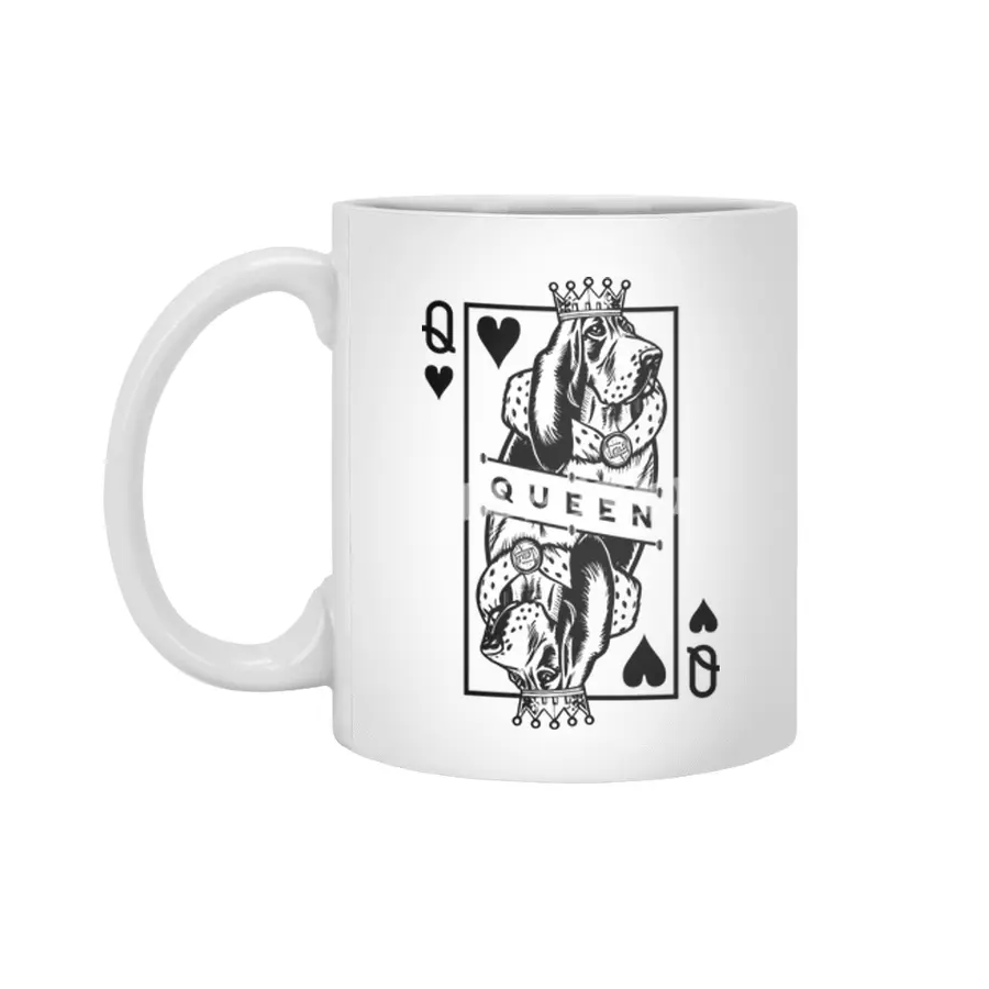 Basset Hound Queen Of Hearts Funny Dog Playing Card Pop Art Beyaz Kupa