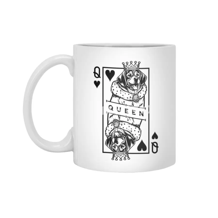 Beagle Queen Of Hearts Funny Dog Lover Playing Card Pop Art Beyaz Kupa