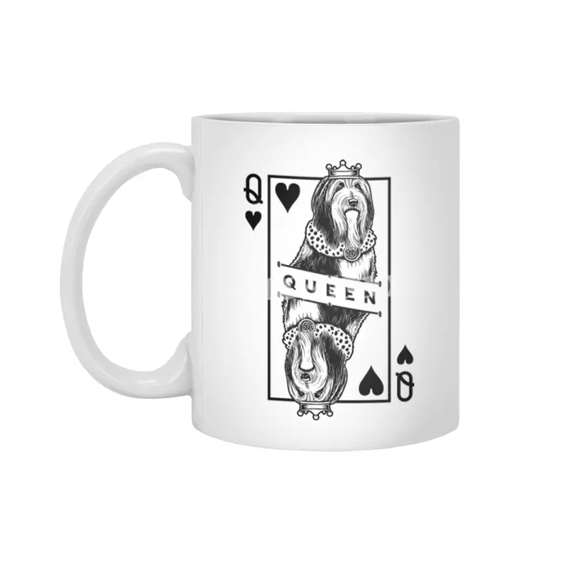 Bearded Collie Queen Of Hearts Beardie Dog Lover Pop Art Beyaz Kupa
