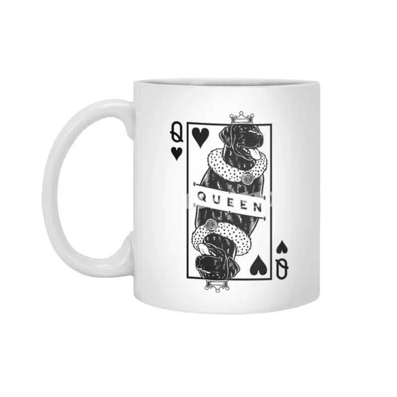 Black Labrador Retriever Queen Of Hearts Funny Dog Pop Art Beyaz Kupa