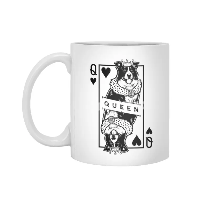 Border Collie Queen Of Hearts Funny Dog Lover Card Pop Art Beyaz Kupa