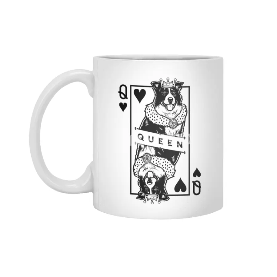 Border Collie Queen Of Hearts Funny Dog Lover Card Pop Art Beyaz Kupa