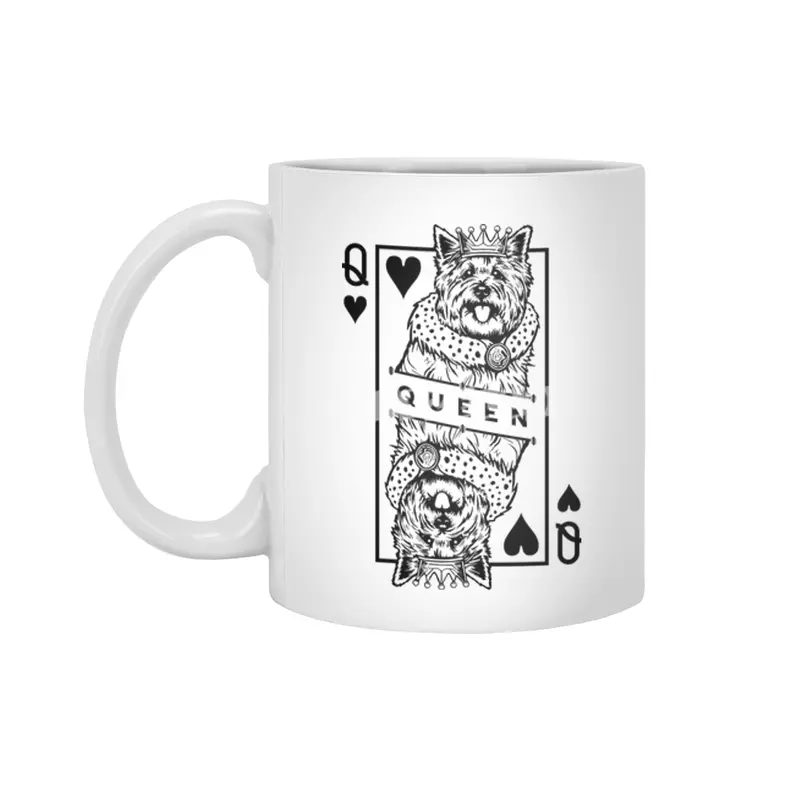 Cairn Terrier Queen Of Hearts Funny Dog Lover Card Pop Art Beyaz Kupa