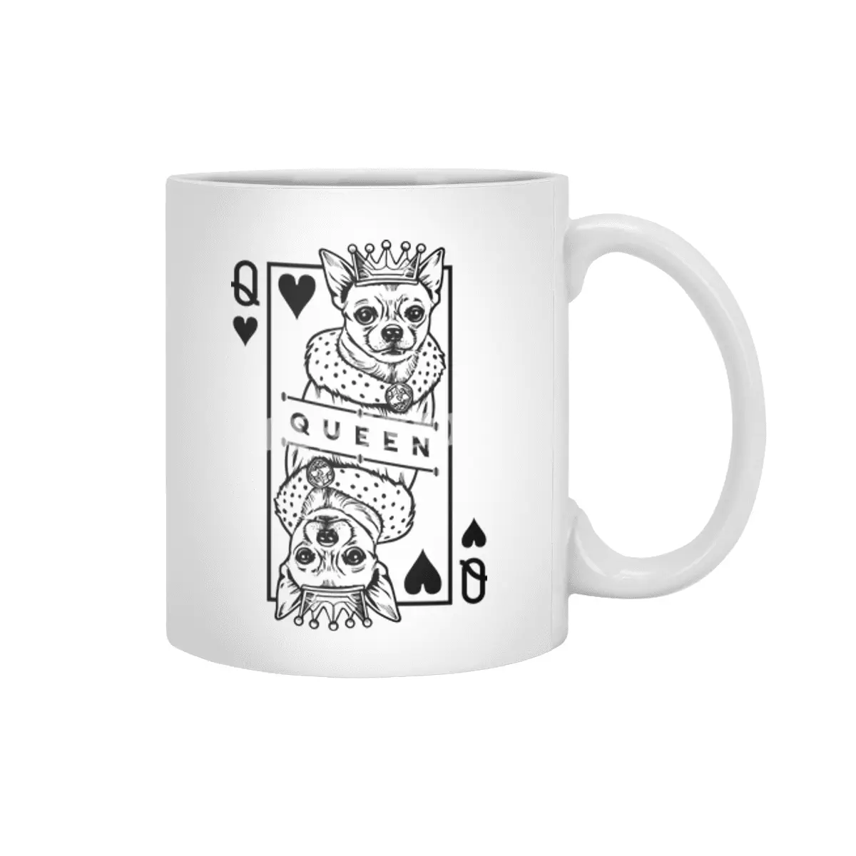 Chihuahua Queen Of Hearts Funny Dog Playing Card Pop Art Beyaz Kupa