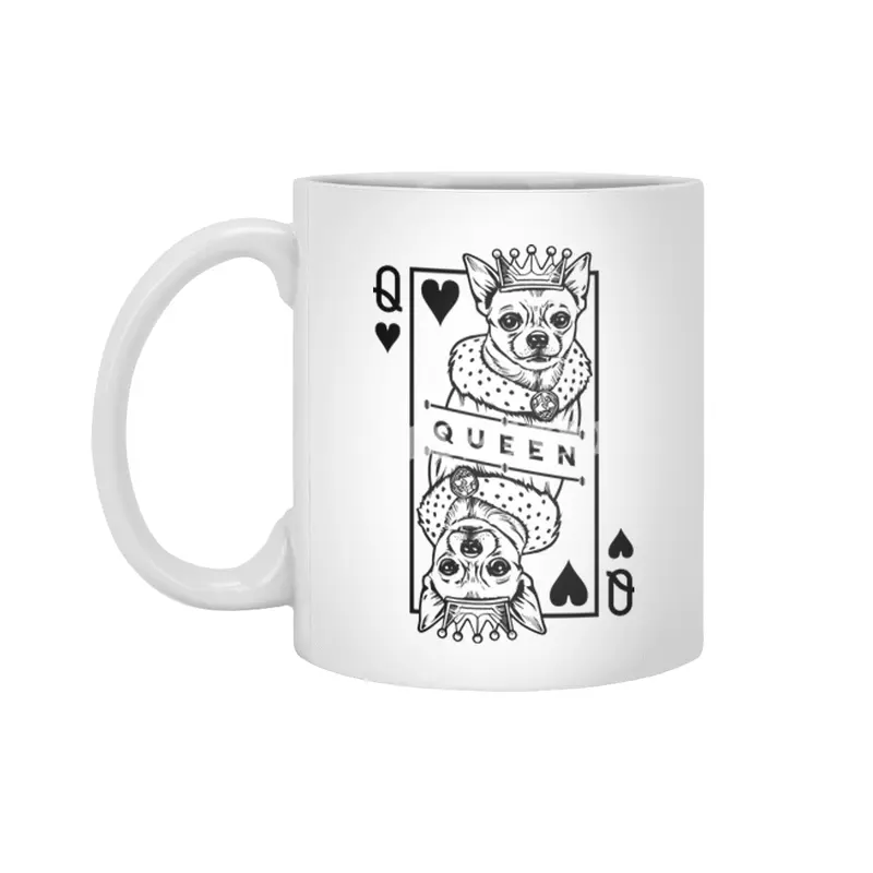 Chihuahua Queen Of Hearts Funny Dog Playing Card Pop Art Beyaz Kupa