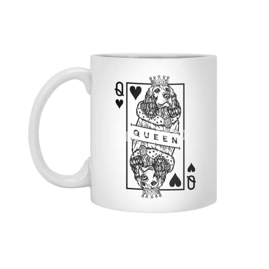 Cocker Spaniel Queen Of Hearts Cute Dog Playing Card Pop Art Beyaz Kupa