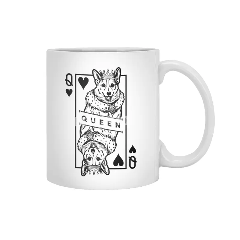 Corgi Queen Of Hearts Funny Dog Lover Playing Card Pop Art Beyaz Kupa