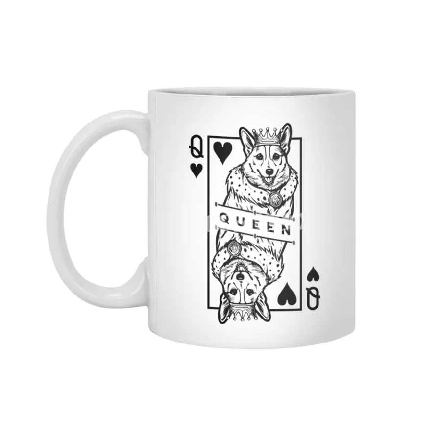 Corgi Queen Of Hearts Funny Dog Lover Playing Card Pop Art Beyaz Kupa