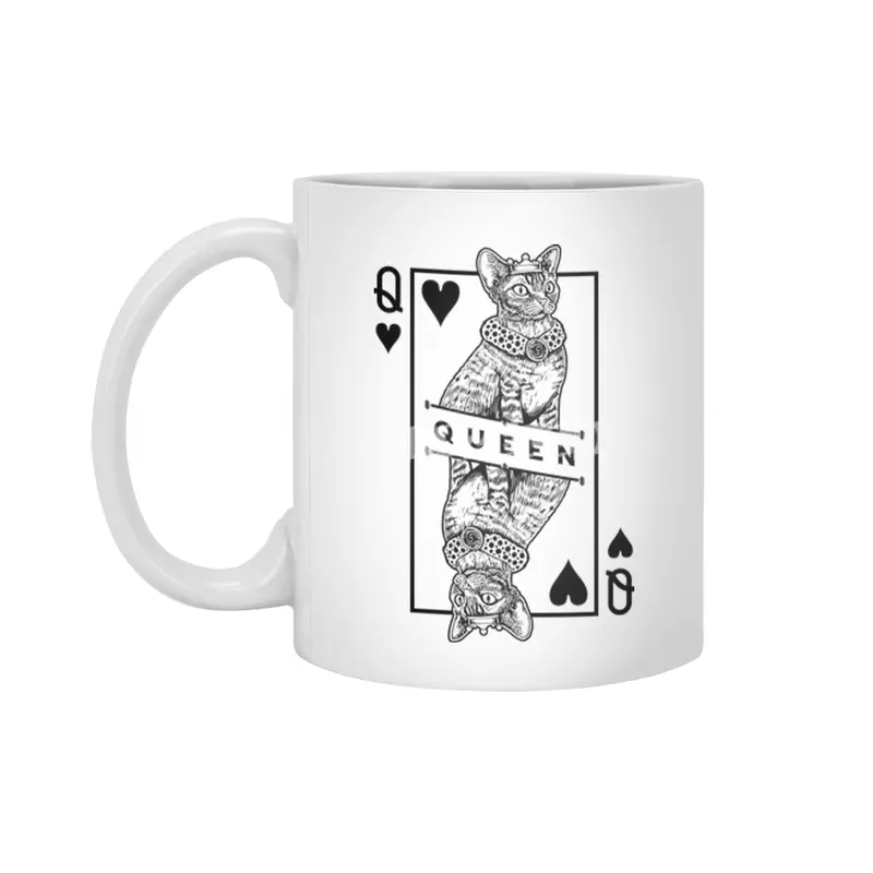 Devon Rex Cat Lover Queen Of Hearts Funny Pop Art Beyaz Kupa