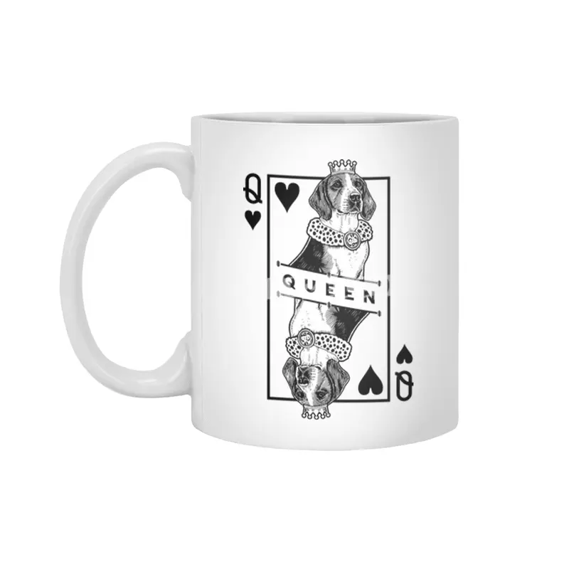 English Foxhound Queen Of Hearts Funny Dog Lover Pop Art Beyaz Kupa