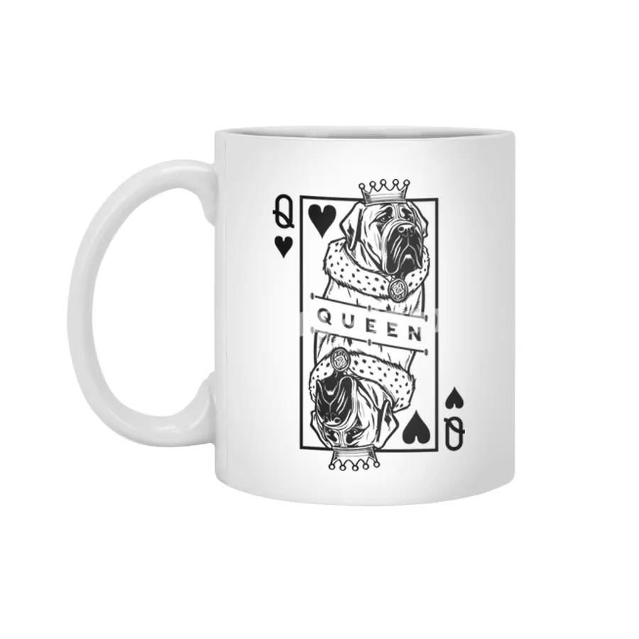 English Mastiff Queen Of Hearts Dog Playing Card Pop Art Beyaz Kupa
